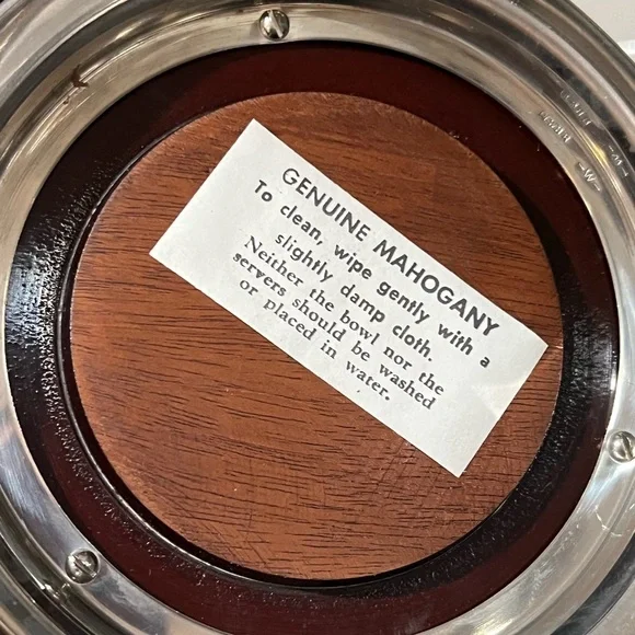 Mid Century Modern Mahogany Bowl Set, Vintage Salad Serving Bowl Pewter Accents - Picture 3 of 6